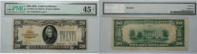 Banknoten, USA / Vereinigte Staaten von Amerika, Gold Certificates. 20 Dollars 1928. Fr# 2402(AA Block) Woods/Mellon S/N A03536321A pp E. PMG 45