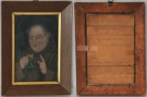 Kunst und Antiquitäten / Art and antiques. Porträt. Mönch mit Weinglas. Signatur oben rechts. Maße Gemälde: 21 x 14 cm. Maße mit Rahmen: 28 cm x 21 cm...