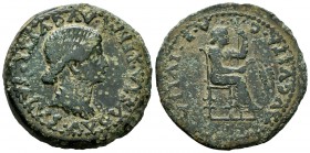 Emerita Augusta. Dupondio. 14-36 d.C. Mérida (Badajoz). (Abh-1026). (Acip-3405). Anv.: Bust of Livia right, PERM AVGVSTI.SALVS.AVGVSTA. Rev.: Livia se...