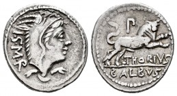 Thorius. L. Thorius Balbus. Denarius. 105 BC. Norte de Italia. (Ffc-1141). (Craw-316/1). (Cal-1300). Anv.: Head of Juno of Lanuvium right, wearing goa...