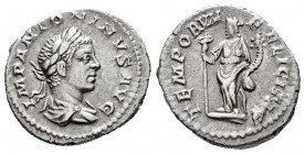 Elagabalus. Denario. 219 AD. Rome. (Spink-7551). (Ric-150). Rev.: TEMPORVM FELICITAS. Felicitas standing left with long caduceus and cornucopie. Ag. 3...