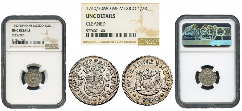 Philip V (1700-1746). 1/2 real. 1740. México. MF. (Cal-264). Ag. 1,68 g. Scarce ...