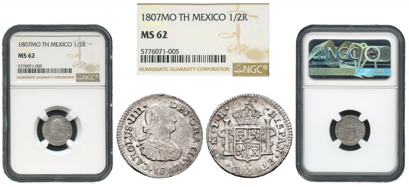 Charles IV (1788-1808). 1/2 real. 1807. México. TH. (Cal 2019). Ag. 1,65 g. It r...