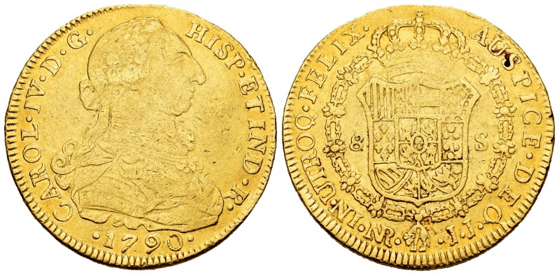 Charles IV (1788-1808). 8 escudos. 1790. Santa Fe de Nuevo Reino. JJ. (Cal-1717)...