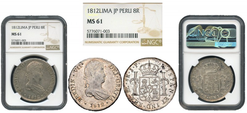Ferdinand VII (1808-1833). 8 reales. 1812. Lima. JP. (Cal-1244). Ag. 26,47 g. At...