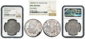 Ferdinand VII (1808-1833). 8 reales. 1809. México. TH. (Cal-1310). Ag. 26,98 g. Imaginary bust. Minor deposits. Slabbed by NGC as UNC DETAILS. Cleaned...