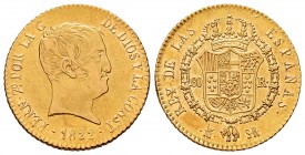Ferdinand VII (1808-1833). 80 reales. 1822. Madrid. SR. (Cal-1641). Au. 6,77 g. "Cabezon" type. It retains some luster. Choice VF/Almost XF. Est...400...