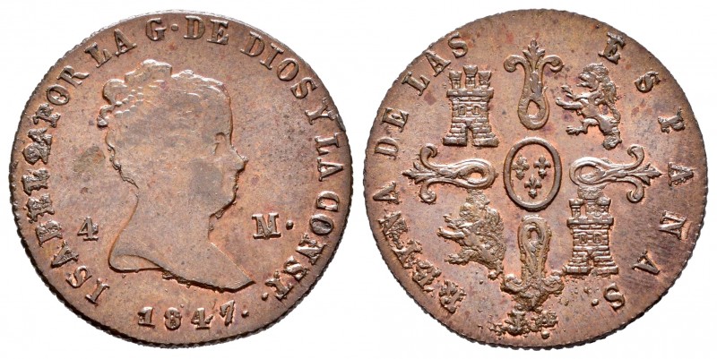 Elizabeth II (1833-1868). 4 maravedís. 1847. Jubia. (Cal-517). Ae. 5,33 g. Small...