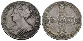 Great Britain. Anna. 1 schilling. 1702. VIGO. (Km-509.3). Ag. 5,93 g. Silver mint taken to the Spaniards in Vigo Bay. VF. Est...300,00. 

SPANISH DESC...