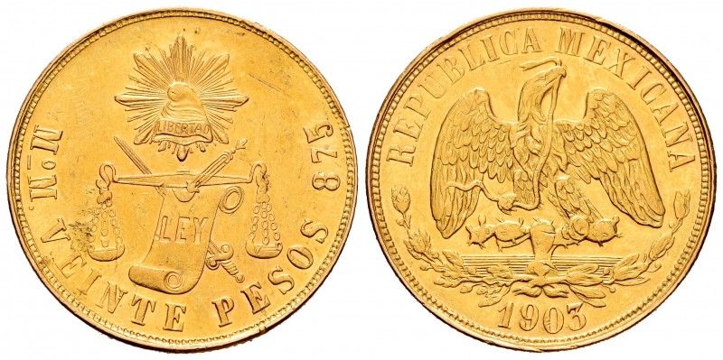 Mexico. 20 pesos. 1903. México. (Km-414.6). Au. 33,81 g. Minor nicks. It retains...