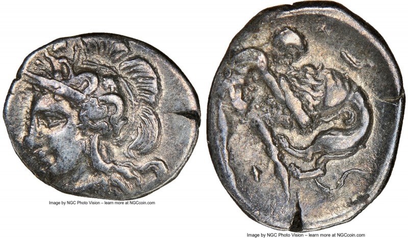 CALABRIA. Tarentum. Ca. 380-280 BC. AR diobol (13mm, 4h). NGC Choice VF. Ca. 325...