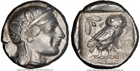 ATTICA. Athens. Ca. 455-440 BC. AR tetradrachm (23mm, 17.13 gm, 5h). NGC Choice XF 4/5 - 4/5, flan flaw. Early transitional issue. Head of Athena righ...