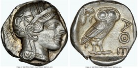 ATTICA. Athens. Ca. 440-404 BC. AR tetradrachm (24mm, 17.18 gm, 11h). NGC AU 5/5 - 4/5. Mid-mass coinage issue. Head of Athena right, wearing crested ...