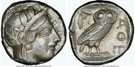 ATTICA. Athens. Ca. 440-404 BC. AR tetradrachm (23mm, 17.20 gm, 6h). NGC AU 5/5 - 4/5. Mid-mass coinage issue. Head of Athena right, wearing crested A...