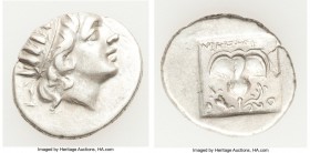 CARIAN ISLANDS. Rhodes. Ca. 88-84 BC. AR drachm (15mm, 2.42 gm, 1h). VF. Plinthophoric standard, Nicephorus, magistrate. Radiate head of Helios right ...