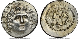 CARIAN ISLANDS. Rhodes. Ca. 84-30 BC. AR drachm (19mm, 4.29 gm, 9h). NGC MS 5/5 - 3/5, brushed. Micion, magistrate. Radiate head of Helios facing, tur...