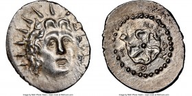 CARIAN ISLANDS. Rhodes. Ca. 84-30 BC. AR drachm (22mm, 4.07 gm, 9h). NGC Choice AU 5/5 - 4/5. Micion, magistrate. Radiate head of Helios facing, turne...