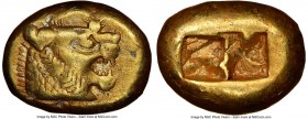 LYDIAN KINGDOM. Alyattes or Walwet (ca. 610-546 BC). EL third-stater or trite (13mm, 4.75 gm). NGC XF 5/5 - 3/5, brushed. Uninscribed issue, Lydo-Mile...