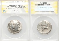 PAMPHYLIA. Perga. Ca. 221-189 BC. AR tetradrachm (30mm, 12h). ANACS Fine 12, countermark. Late posthumous issue in the name and types of Alexander III...