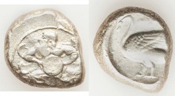 CILICIA. Mallus. Ca. 440-385 BC. AR stater (23mm, 11.17 gm, 2h). Fine. Bearded male, winged, in kneeling/running stance left, holding solar disk with ...