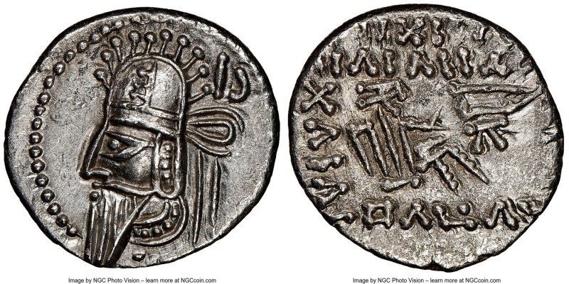 PARTHIAN KINGDOM. Vologases VI (AD 207-222). AR drachm (18mm, 12h). NGC AU, brus...