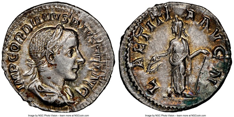 Gordian III (AD 238-244). AR denarius (20mm, 2.96 gm, 6h). NGC MS 5/5 - 4/5. Rom...