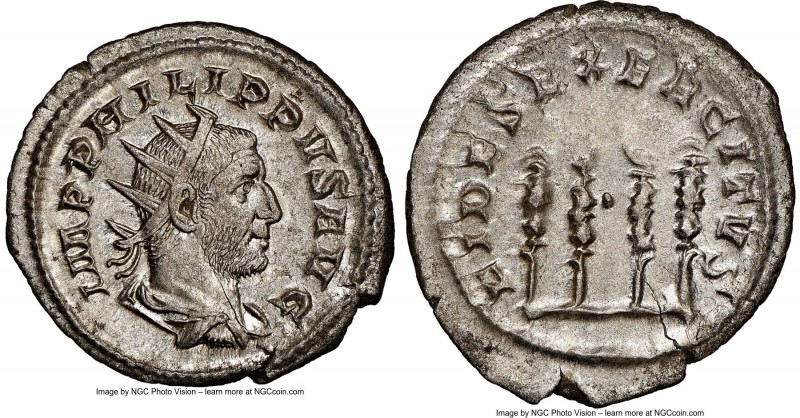 Philip I (AD 244-249). AR antoninianus (24mm, 5.19 gm, 2h). NGC MS 4/5 - 4/5. Ro...