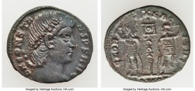 Constans (AD 337-350). AE4 or BI nummus (15mm, 1.34 gm, 12h). XF. Constantinople, AD 330. D N CONSTA-NS P F AVG, rosette diademed head of Constans rig...