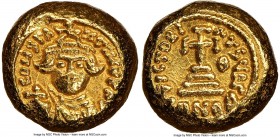 Constans II Pogonatus (AD 641-668). AV solidus (10mm, 4.43 gm, 6h). NGC Choice AU 4/5 - 4/5. Carthage, Indictional Year 3 (AD 644/5). CONSTA-NS TNO PP...