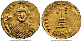 Leontius (AD 695-698). AV solidus (20mm, 4.46 gm, 6h). NGC MS 3/5 - 5/5. Constantinople, 9th officina. D LЄO-N PЄ AV, bust of Leontius facing, bearded...
