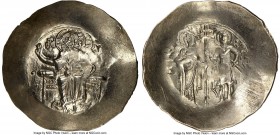 John II Comnenus (AD 1118-1143). EL aspron trachy (32mm, 4.34 gm, 6h). NGC MS 2/5 - 4/5, bushed, die shift. Constantinople. IC-XC (barred), Christ sea...
