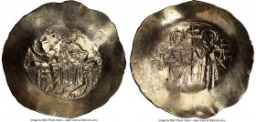 John II Comnenus (AD 1118-1143). EL aspron trachy (32mm, 4.50 gm, 6h). NGC Choice AU 3/5 - 3/5, scratches. Constantinople. IC-XC (barred), Christ seat...