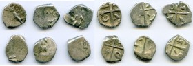 ANCIENT LOTS. Celtic. Southern Gaul. Volcae Tectosages. Ca. 200-118 BC. Lot of six (6) AR drachms. Fine. Male head left, two dolphins to left / Cross;...