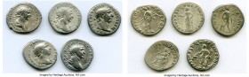 ANCIENT LOTS. Roman Imperial. Trajan (AD 98-117). Lot of five (5) AR denarii. Fine-VF. Includes: various types of Trajan denarii. Total five (5) coins...