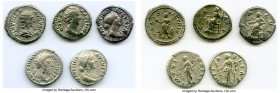 ANCIENT LOTS. Roman Imperial. Lot of five (5) AR denarii. VF-Choice VF. Includes: Five Roman Imperial denarii, various emperors and empresses with dif...