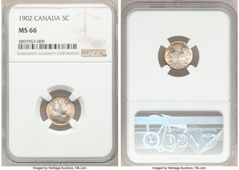 Edward VII 5 Cents 1902 MS66 NGC, London mint, KM9. A brilliant gem example of t...