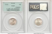 George V 10 Cents 1918 MS65 PCGS, Ottawa mint, KM23. Exceedingly charming, with a superb patina that intermingles soft lilac and peach color. 

HID0...