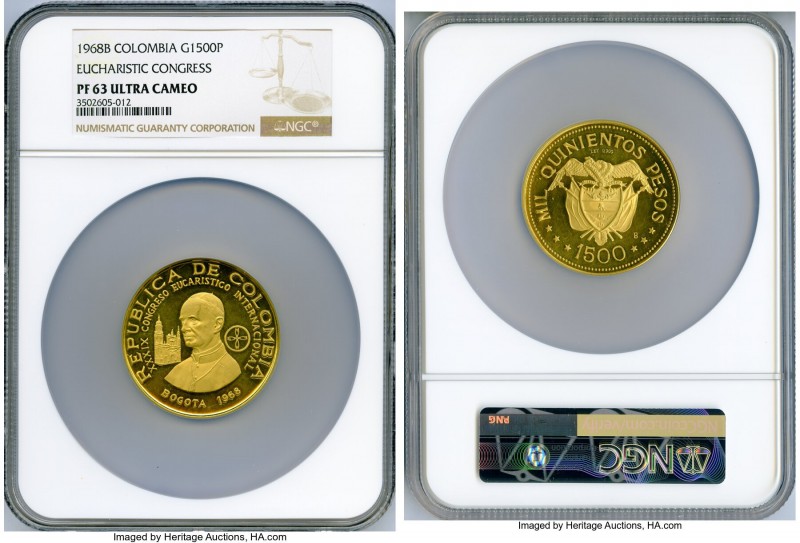 Republic gold Proof "International Eucharist Congress" 1500 Pesos 1968-B PR63 Ul...