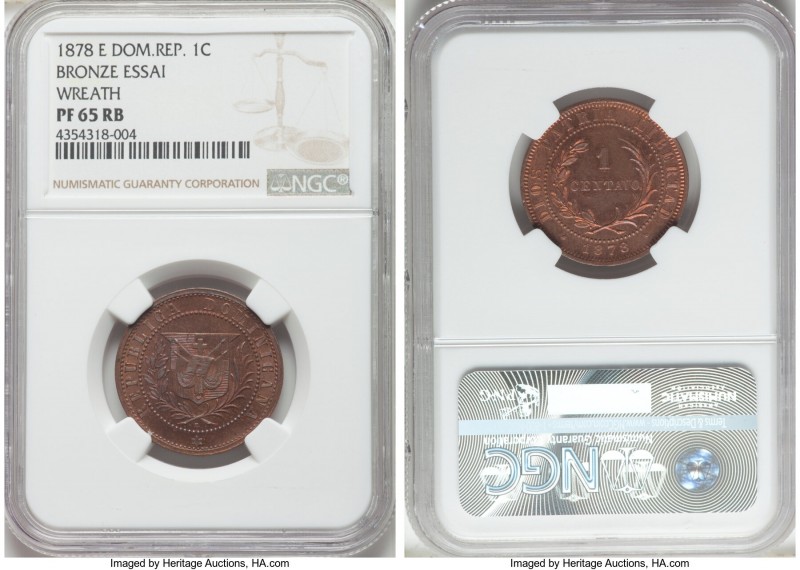 Republic bronze Proof Essai Centavo 1878-E PR65 Red and Brown NGC, KM-E10.2.

...