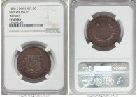 Republic bronze Proof Essai 2 Centavos 1878-E PR65 Red and Brown NGC, KM-E12.2. Cobalt blue toning on full reflective surface. 

HID09801242017

©...