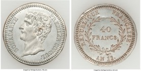 Napoleon white-metal Essai 40 Francs L'An 11 (1802/1803) AU, cf. Maz-528a (R3). Appears to be an obverse and reverse clichè that have been joined toge...