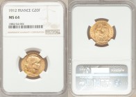 Republic gold 20 Francs 1912 MS64 NGC, Paris mint, KM857. AGW 0.1867 oz. 

HID09801242017

© 2020 Heritage Auctions | All Rights Reserved