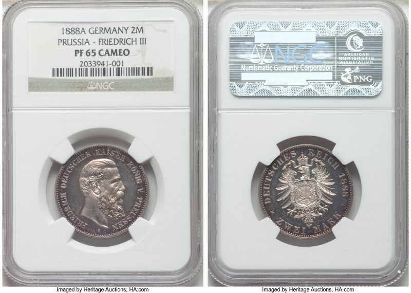 Prussia. Friedrich III Proof 2 Mark 1888-A PR65 Cameo NGC, Berlin mint, KM510. A...