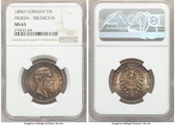 Prussia. Friedrich III 2 Mark 1888-A MS65 NGC, Berlin mint, KM510. A true gem example dressed in intermingled steel and olive tone. 

HID09801242017...