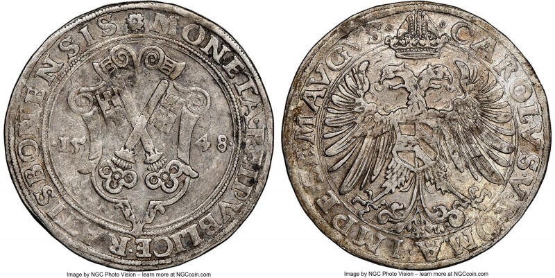 Regensburg. Free City Taler 1548 XF45 NGC, Dav-9682. With name and title of Karl...