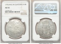 Charles IV 8 Reales 1795/4 NG-M AU55 NGC, Nueva Guatemala mint, KM53. A scarcer issue showing strong remnants of luster amidst only light rub and fric...