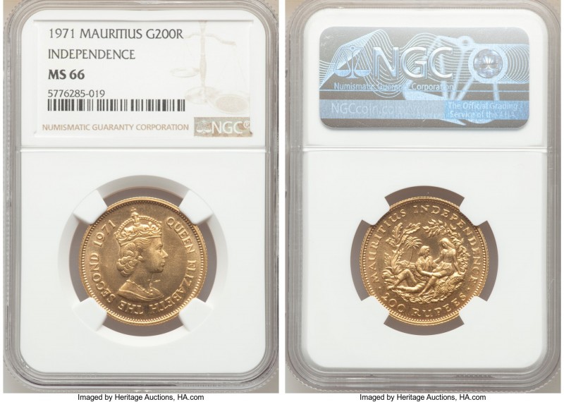 Elizabeth II gold "Independence" 200 Rupees 1971 MS66 NGC, KM39. AGW 0.4587 oz. ...