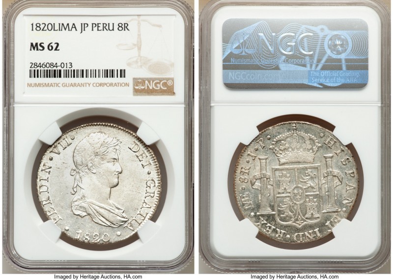 Ferdinand VII 8 Reales 1820 LM-JP MS62 NGC, Lima mint, KM117.1.

HID0980124201...