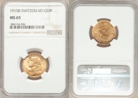 Confederation gold 20 Francs 1915-B MS65 NGC, Bern mint, KM35.1. AGW 0.1867 oz. 

HID09801242017

© 2020 Heritage Auctions | All Rights Reserved