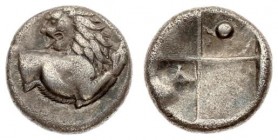 Greece Thrace Chersonesos 1 Hemidrachm (400-350BC). Averse: Forepart of lion right; head reverted. Reverse: Quadripartite incuse; X over dot in one qu...